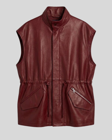 Bordeaux Red Leather Vest for Men