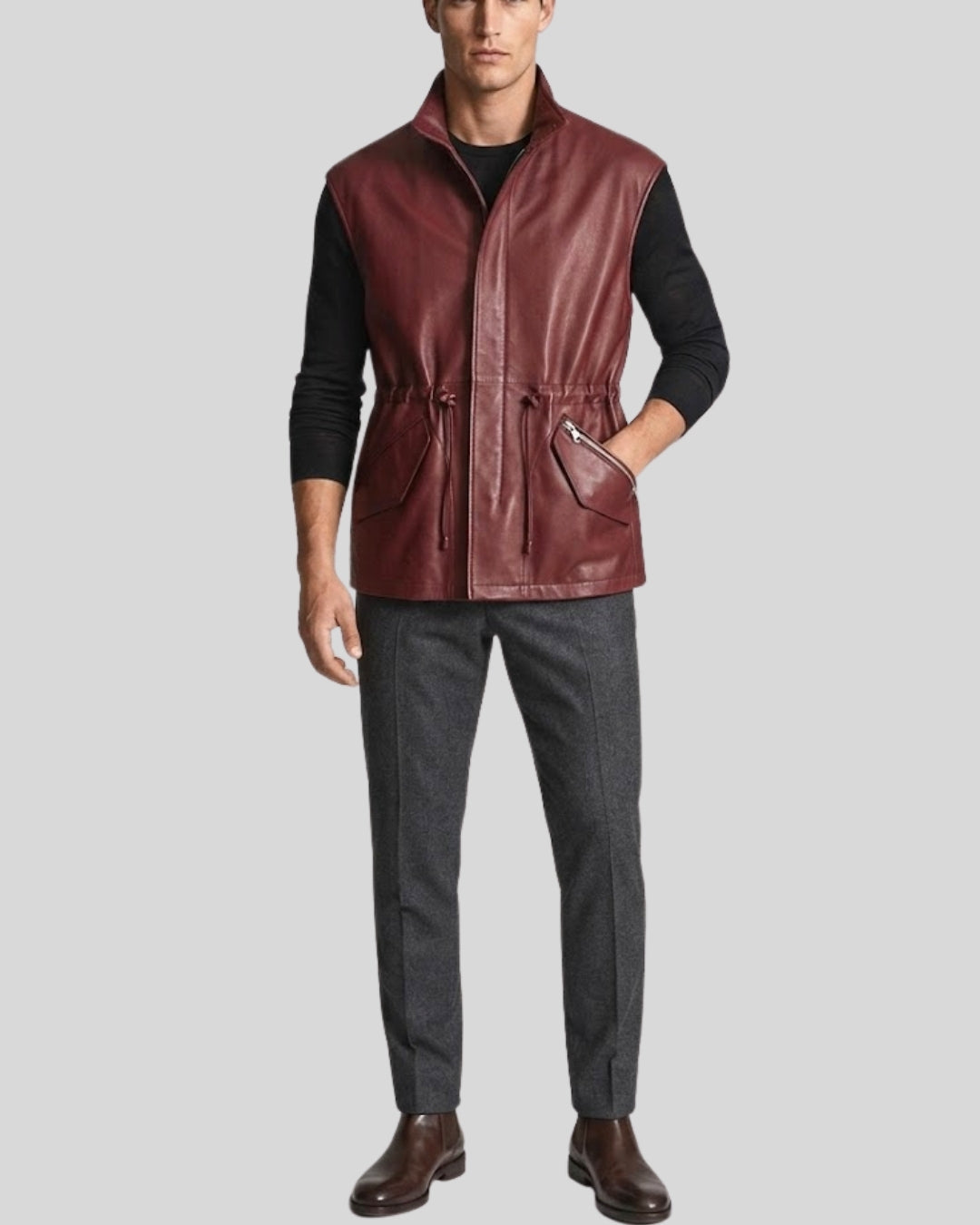 Bordeaux Red Leather Vest