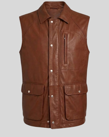 Bramwell Cognac Brown Leather Vest