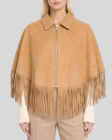 Sierra Tan Suede Fringe Cape for Women