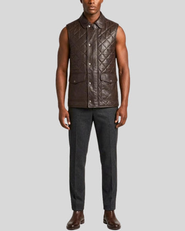 Hartwell Dark Brown Quilted Leather Utility Vest for Men