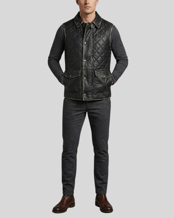 Blackridge Distressed Quilted Leather Utility Vest for Men