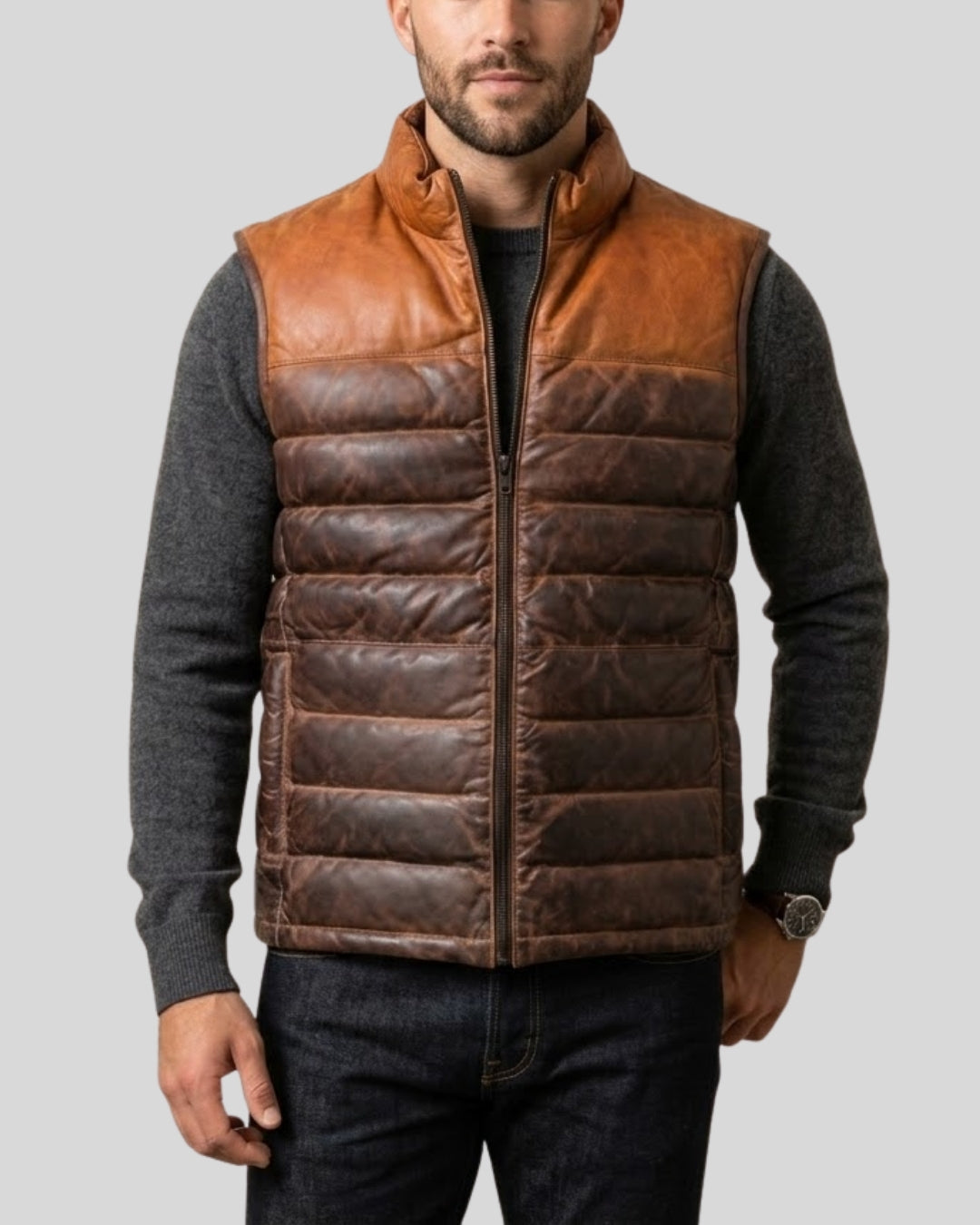 Redwood Quilted Leather Puffer Vest