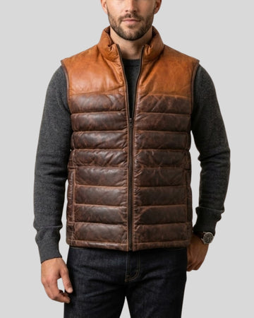 Redwood Two Tone Quilted Leather Puffer Vest for Men