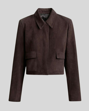 Dark Brown Cropped Suede Jacket