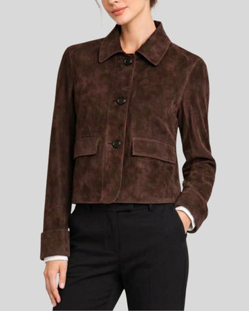 Marlow Dark Brown Suede Cropped Jacket for Women