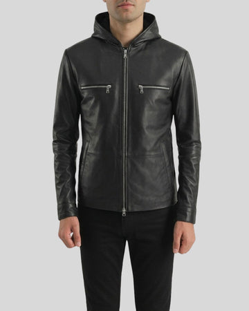Men’s Black Hooded Leather Jacket