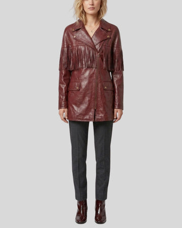 Sierra Crimson Women's Burgundy Western Fringe Coats