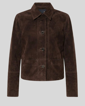 Coffee Brown Suede Cropped Jacket