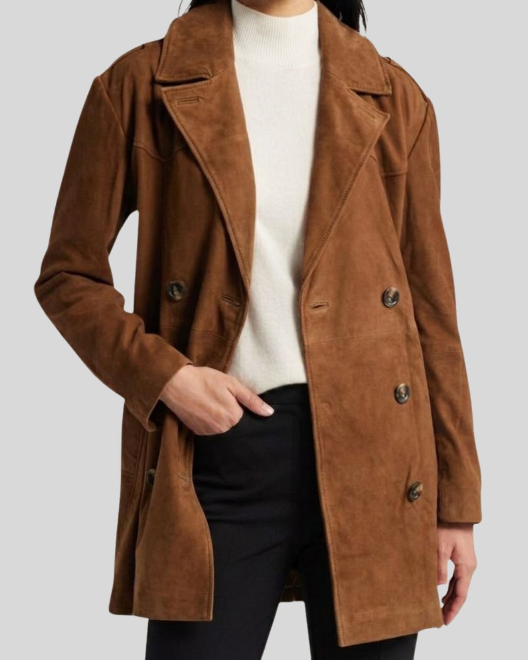 Brown Suede Belted Trench Coat