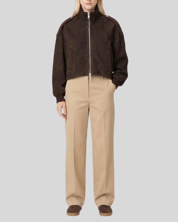 Avery Dark Brown Suede Cropped Utility Jacket for Women
