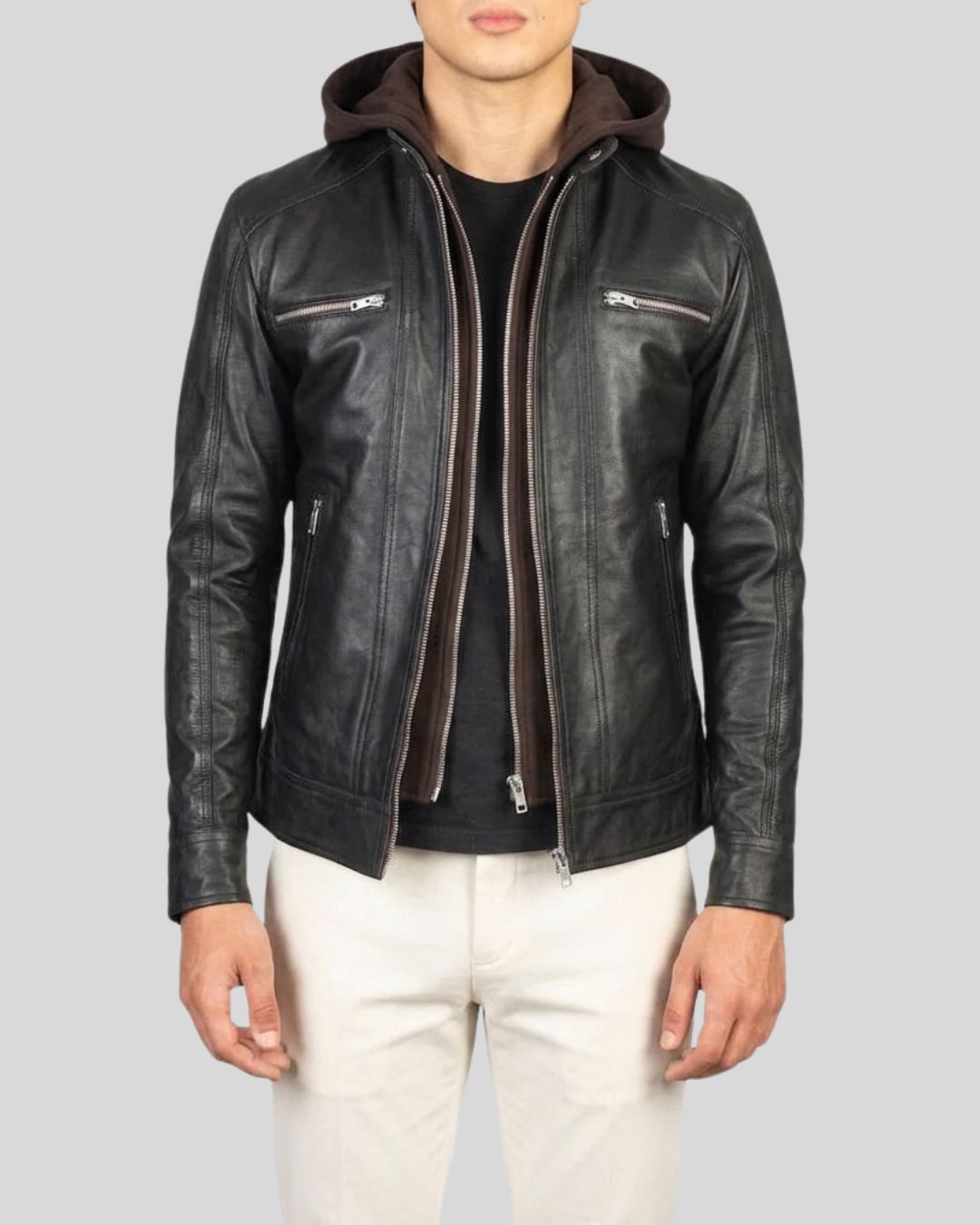 A-2 Black Hooded Leather Jacket