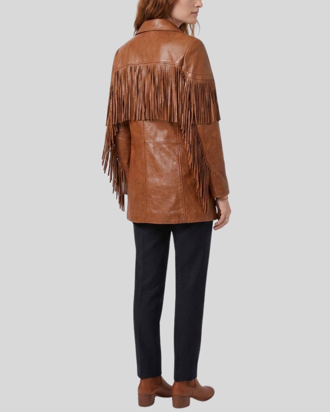 Sierra Grace Womens Brown Western Fringe Biker Coat