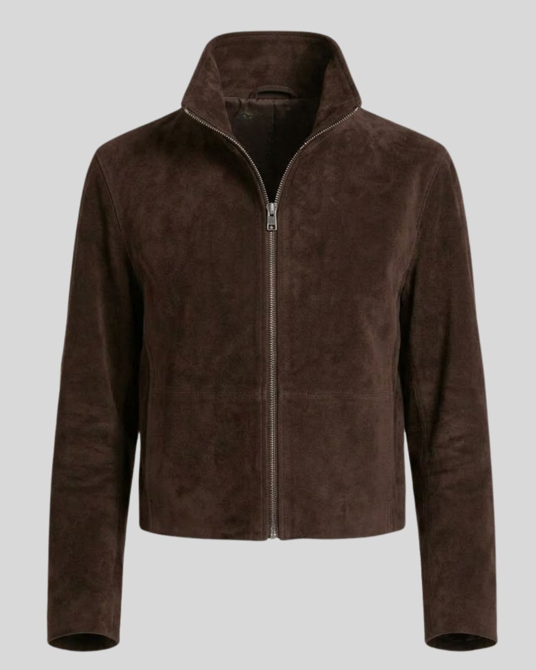 Noelle Dark Brown Suede High Neck Jacket for Women