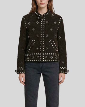 Raven Black Suede Studded Jacket for Women