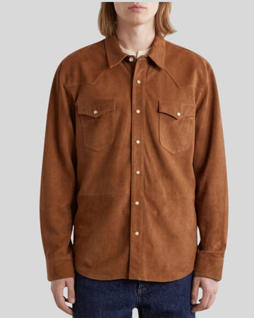 Weston Cognac Suede Western Shirt Jacket for Men