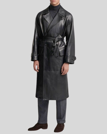 Noir Regent Black Leather Trench Coat for Men