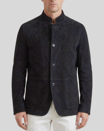 Noir Regent Black Suede Mandarin Jacket for Men