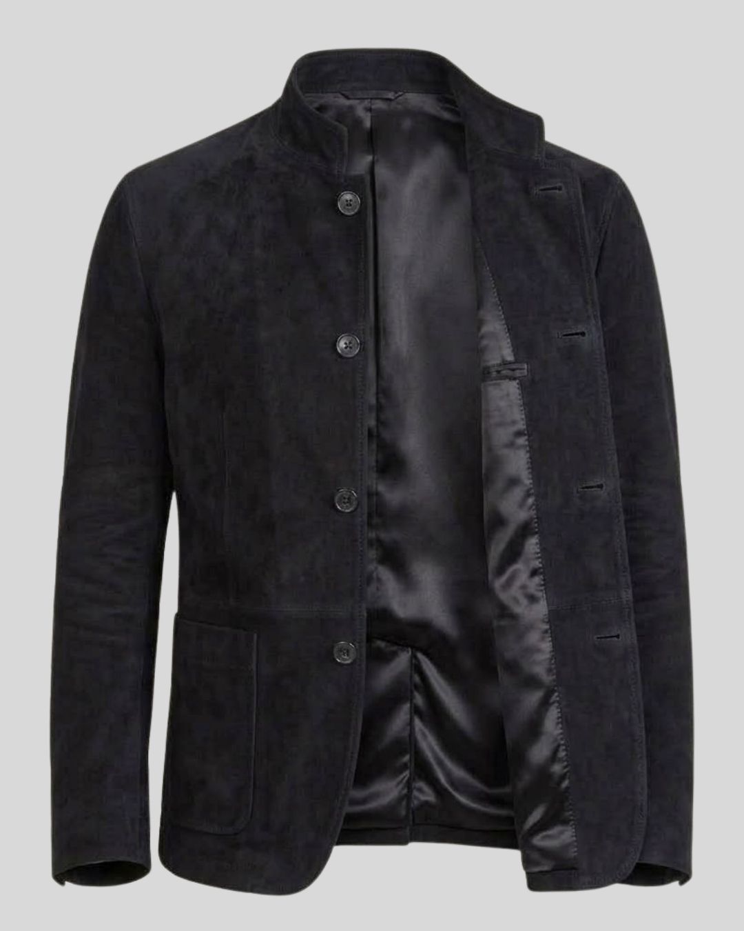 Noir Regent Black Suede Mandarin Jacket for Men