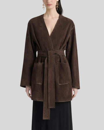 Mirella Cocoa Women’s Suede Wrap Coat