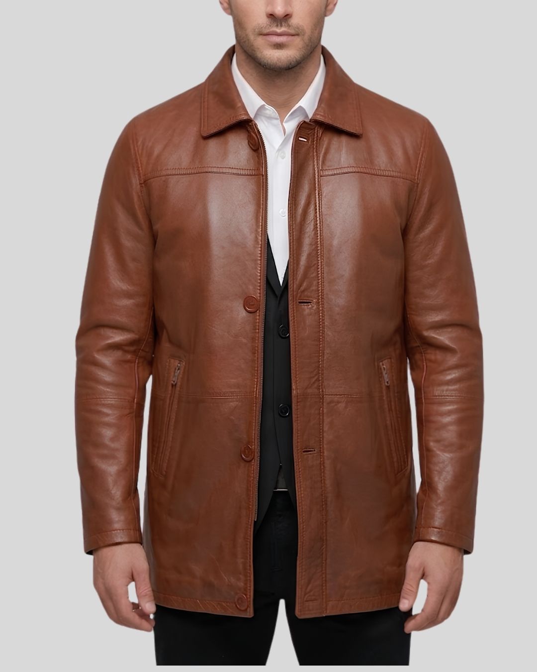 Heritage Line Brown Leather Car Coat