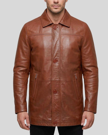 Heritage Line Brown Leather Car Coat for Men