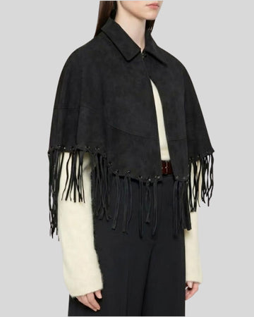 Buck Black Suede Fringe Cape