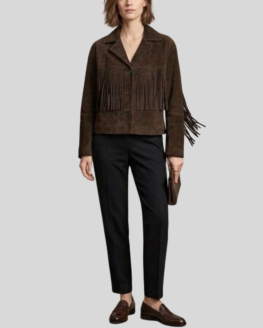 Dakota Noir Women’s Dark Brown Suede Fringe Jacket