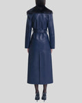 Back view of Toscana blue leather coat women