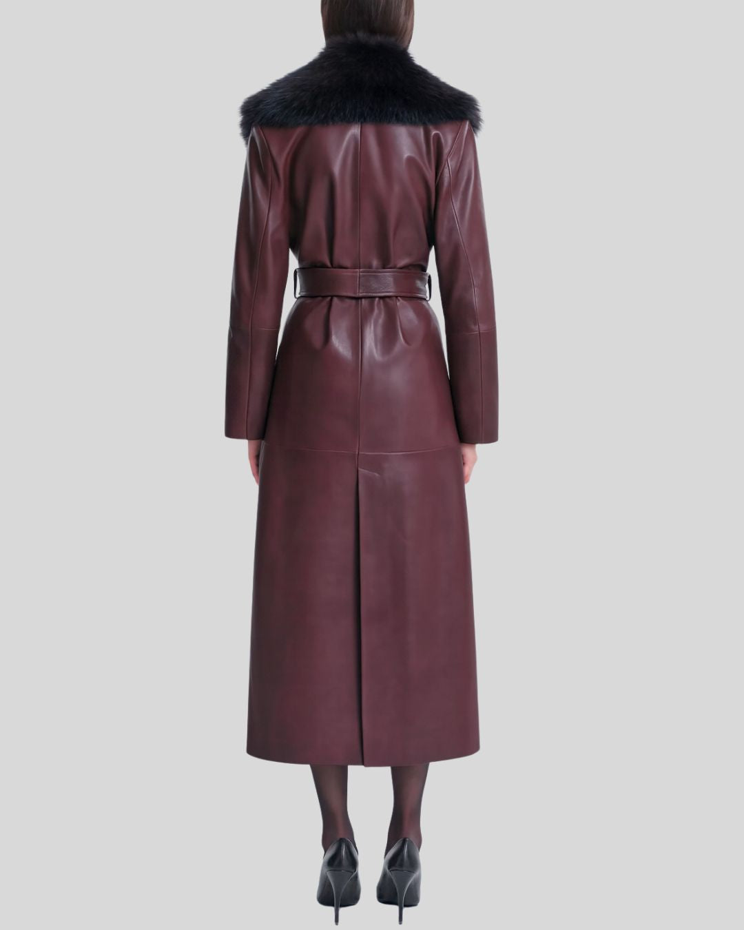 Toscana Burgundy Leather Coat – Back View