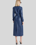 Belted Blue Leather Trench Coat – Back View