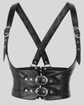 black leather corset harness with double buckle closure and silver rivets
