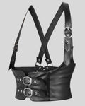 black leather corset harness with double buckle side view