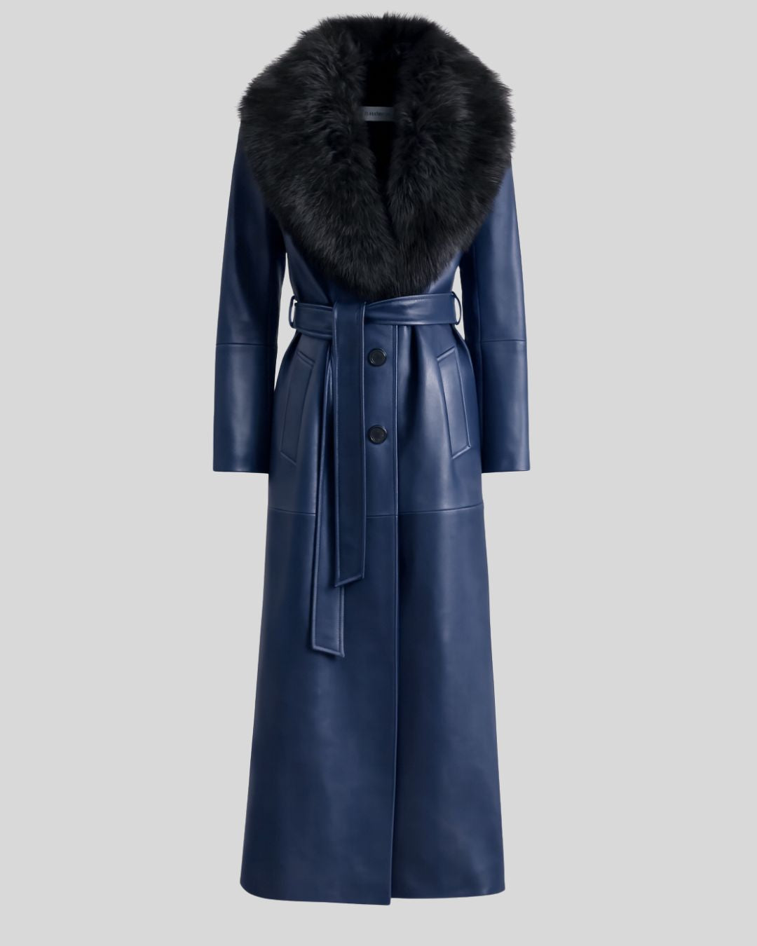 Toscana Blue Leather Coat – Closed Front