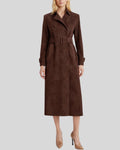 Mocha Brown Suede Trench Coat For Women – Front View