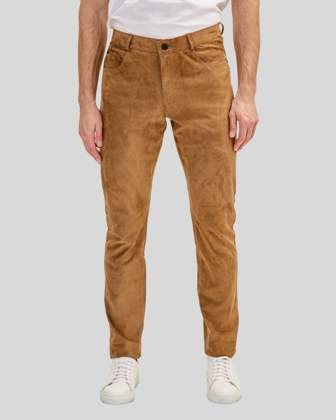 front view of Graphite Stealth suede pants for men