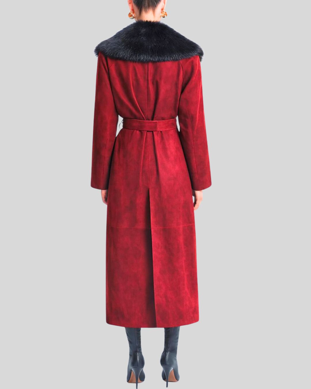 Hani Red Suede Fur Collar Coat – Front View
