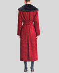 Back view of Hani red suede fur collar coat for women