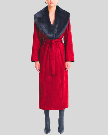 Hani Red Suede Fur Collar Coat – Front View