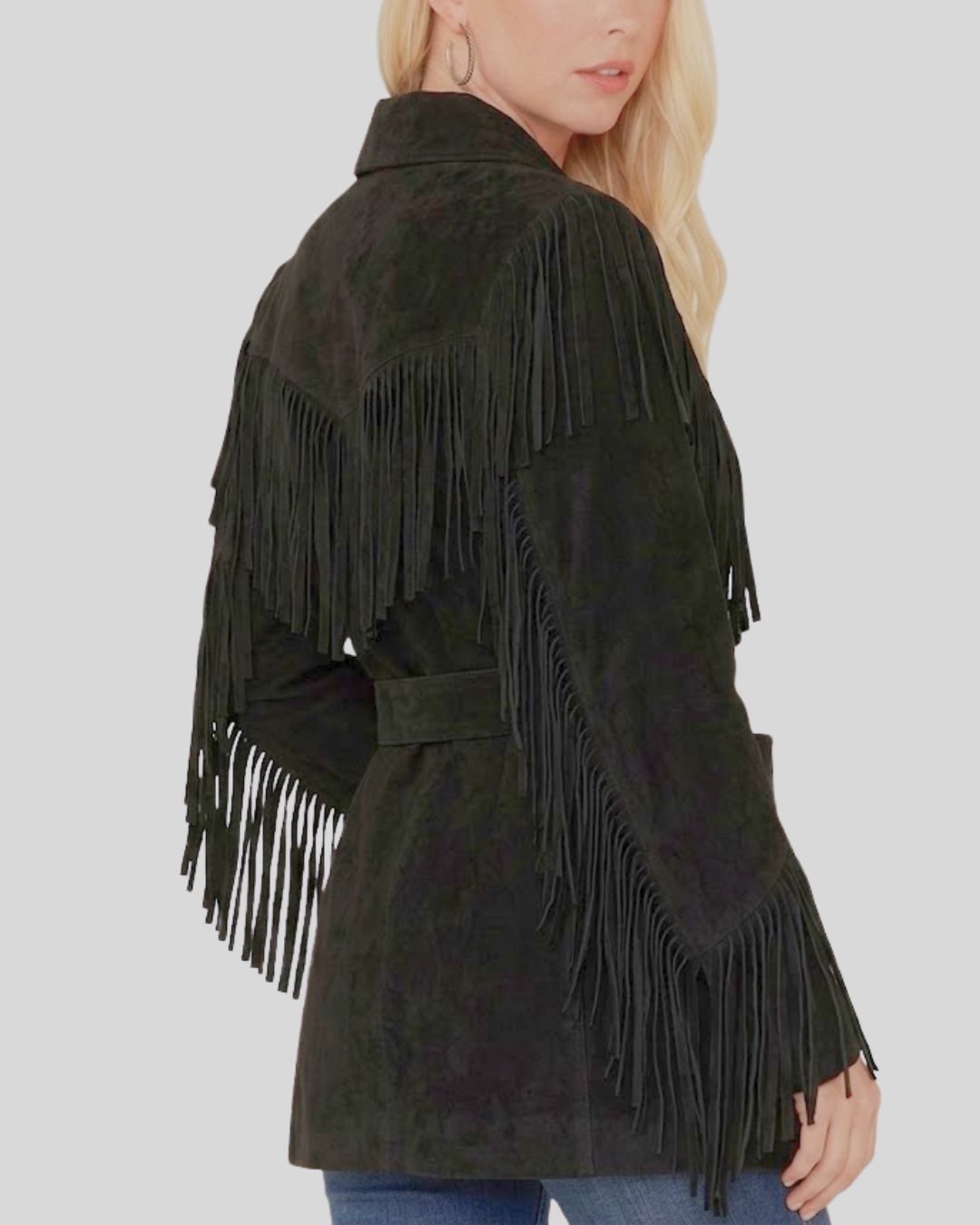 Midnight Mesa Black Suede Fringe Coat