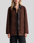 Cocoa Button Up Suede Jacket – Open Front View