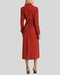 Back view of red suede trench coat for women