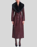 Burgundy Faux Fur Leather Trench Coat – Front