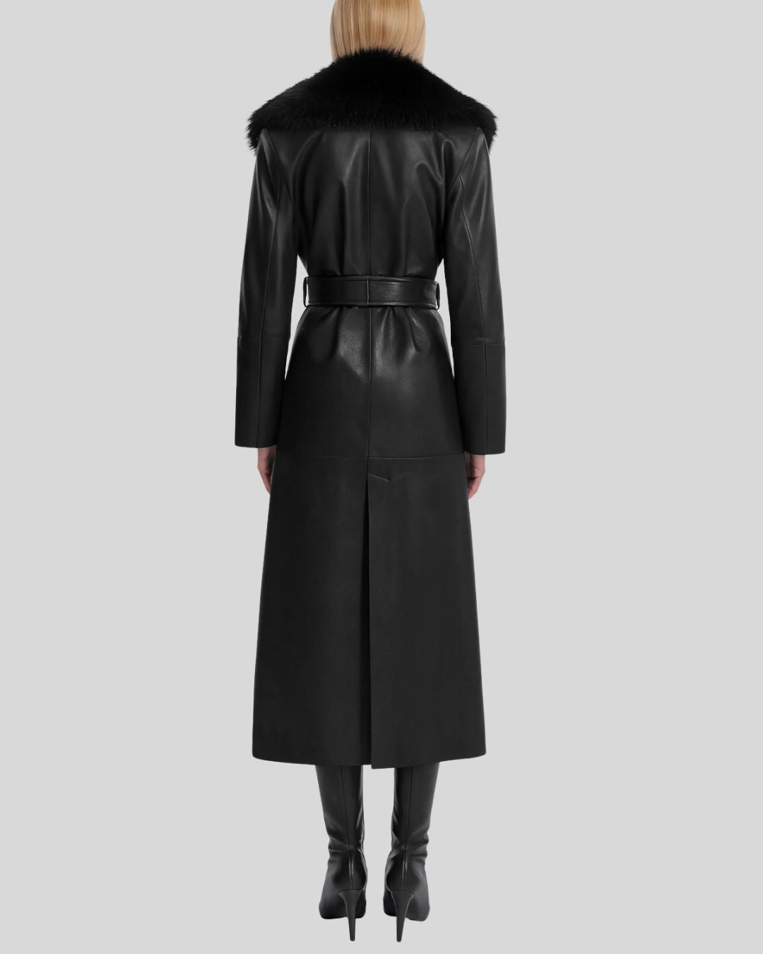 Back view of Toscana black leather coat women