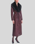Side angle of Toscana burgundy leather coat women
