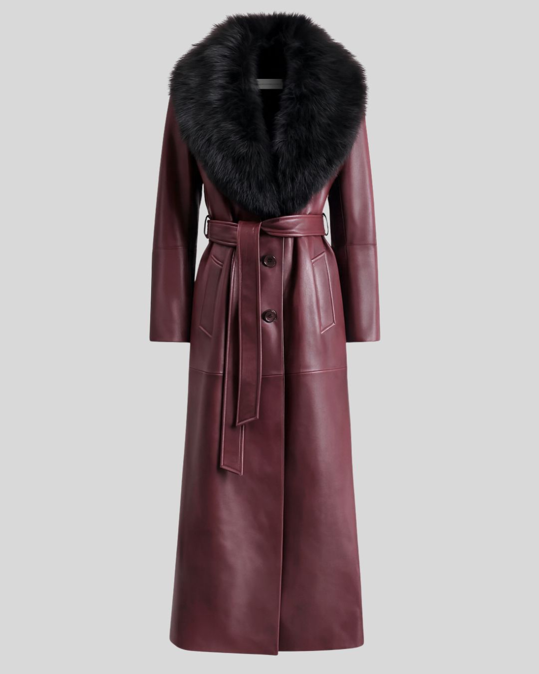 Front view of Toscana burgundy leather coat women
