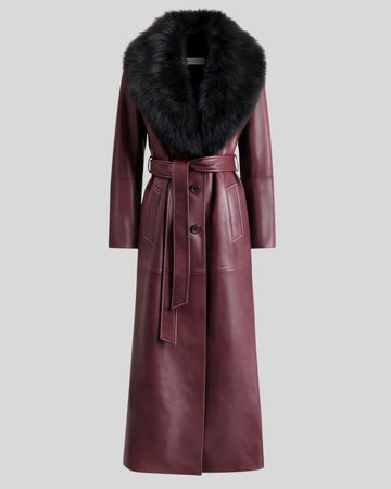 Front view of Toscana burgundy leather coat women