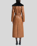 Back view of Toscana caramel leather coat women