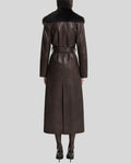 Toscana dark brown leather coat women back view long trench