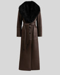 Toscana dark brown leather coat women front view with faux fur collar
